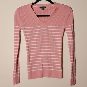 Pink Striped V-Neck Sweater